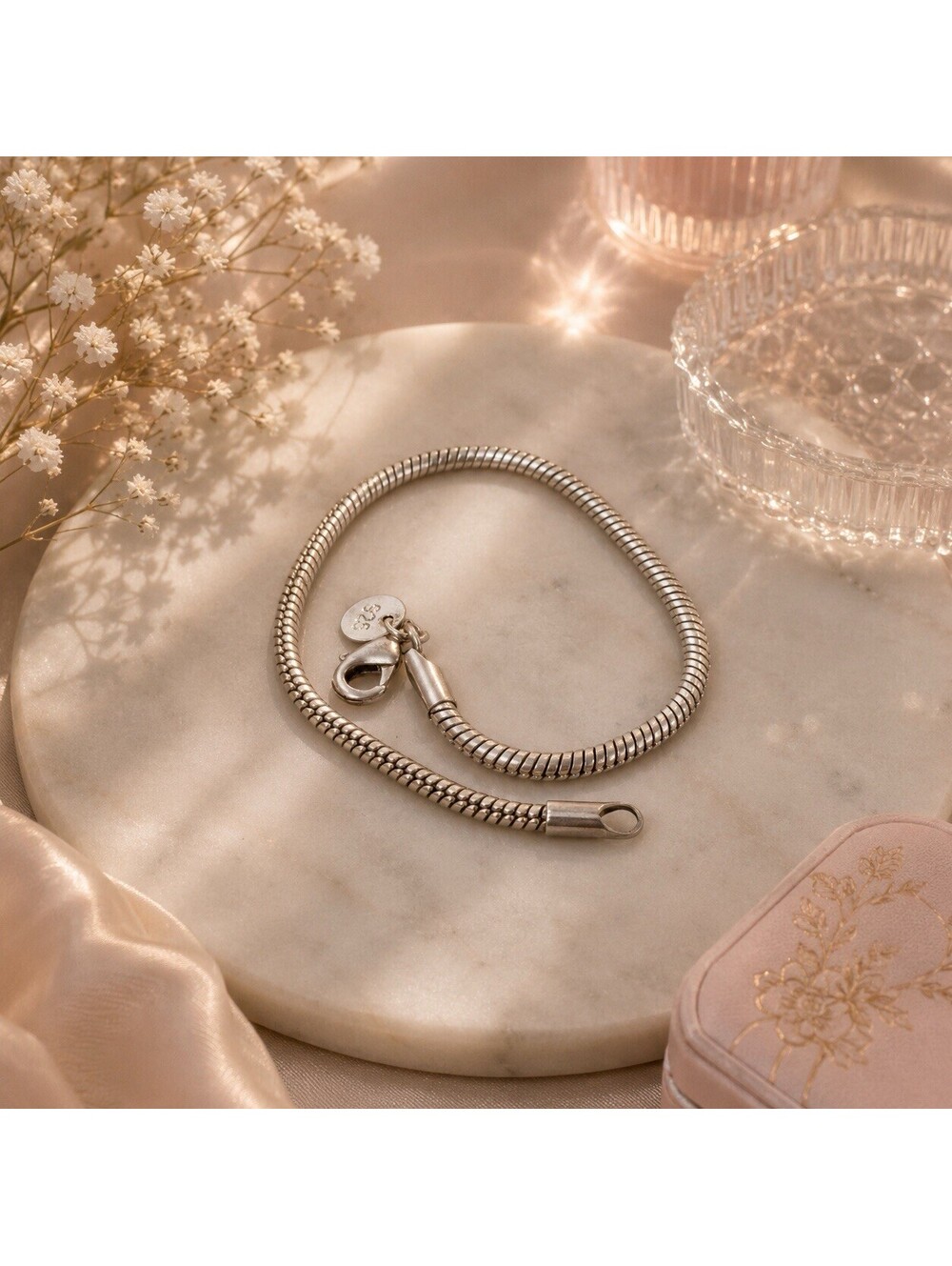 sterling silver snake chain bracelet 925 Lobster Clasp